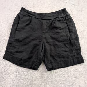 Athleta Women's Size 16 Playa Linen Pull On Bermuda Shorts Pleated Black
